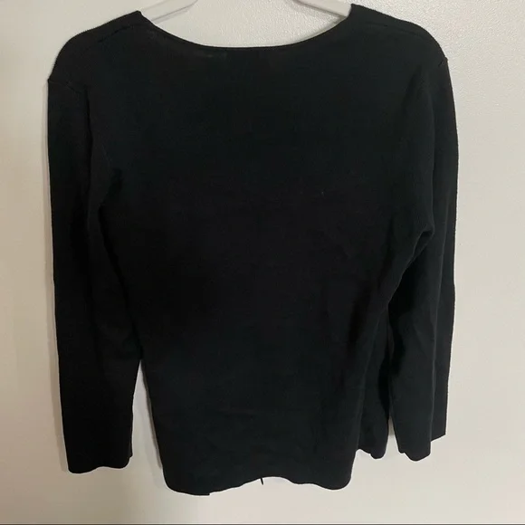 Adrianna Papell Navy/ Black ribbon tie wrap wool blend sweater L - Picture 2 of 6